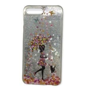 IPhone 7 8 SE Plus Cell Cover Case Clear Girl Umbrella Flower Rain Glitter Shake